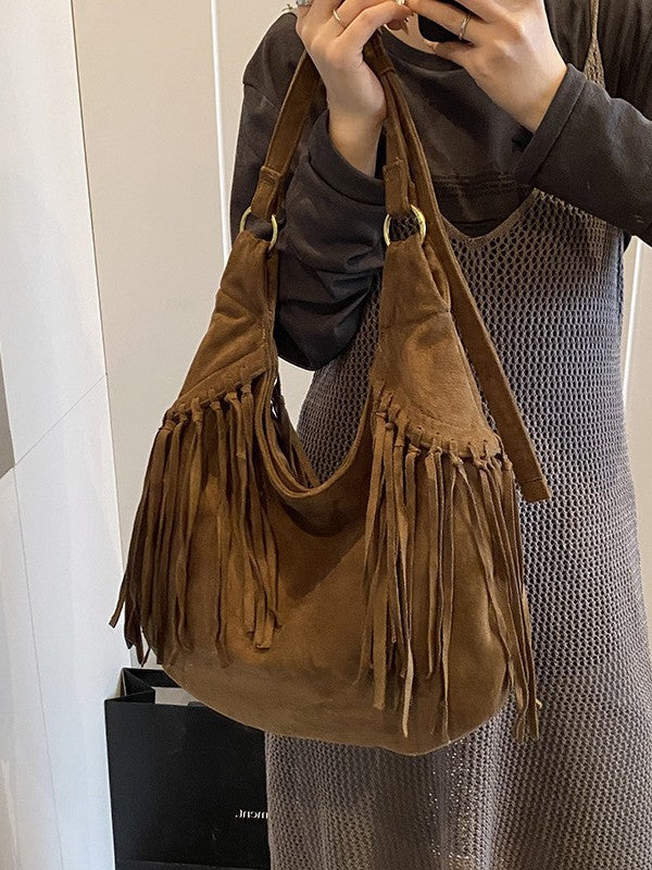 Women's Large Capacity Crescent Trendy Simple Deerskin Veet Retro Bags