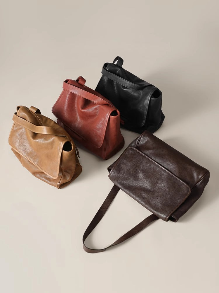 Women's Tanned Leather Cowhide Flip Large Capacity Bags
