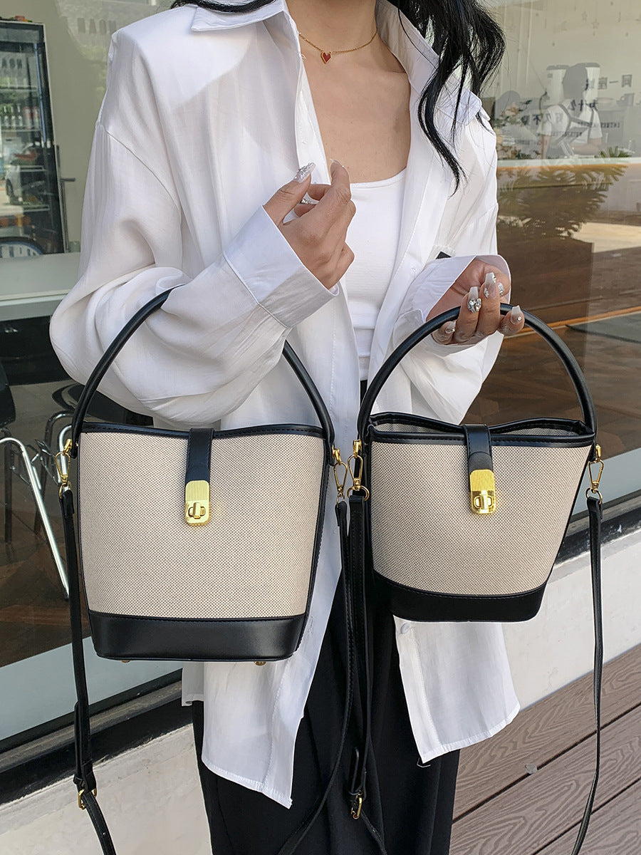 Women's Fashion Portable Design Color Contrast Patchwork Bucket Bag