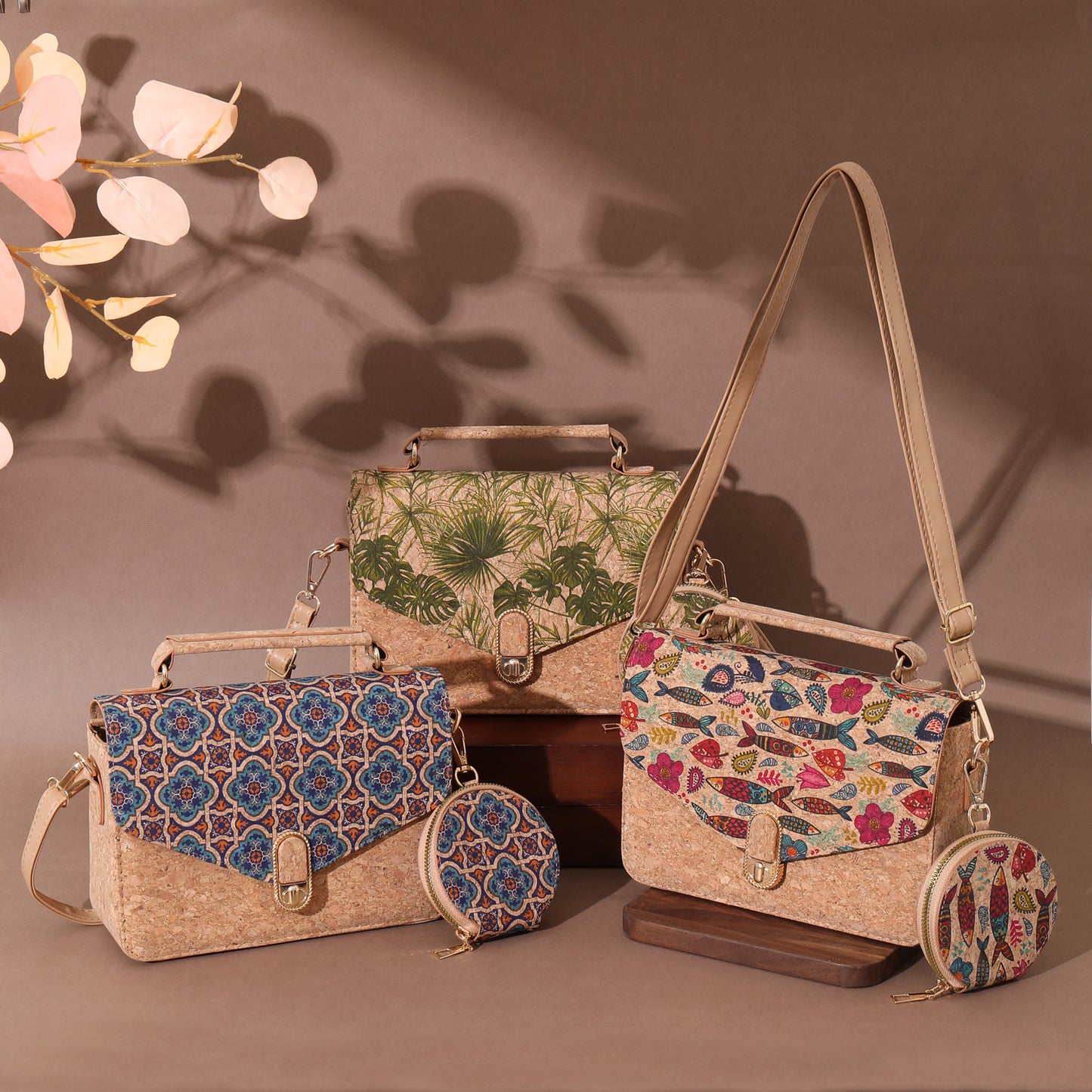 Wooden Outside Retro Tree Leather Portable Environmental Protection Shoulder Bags