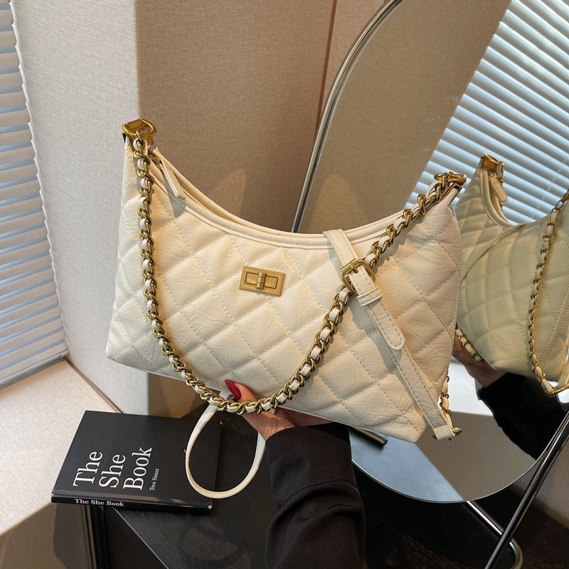 Women's Rhombic Embroidery Thread For Spring Korean Style Versatile Trendy Chain Women's Shoulder Bag