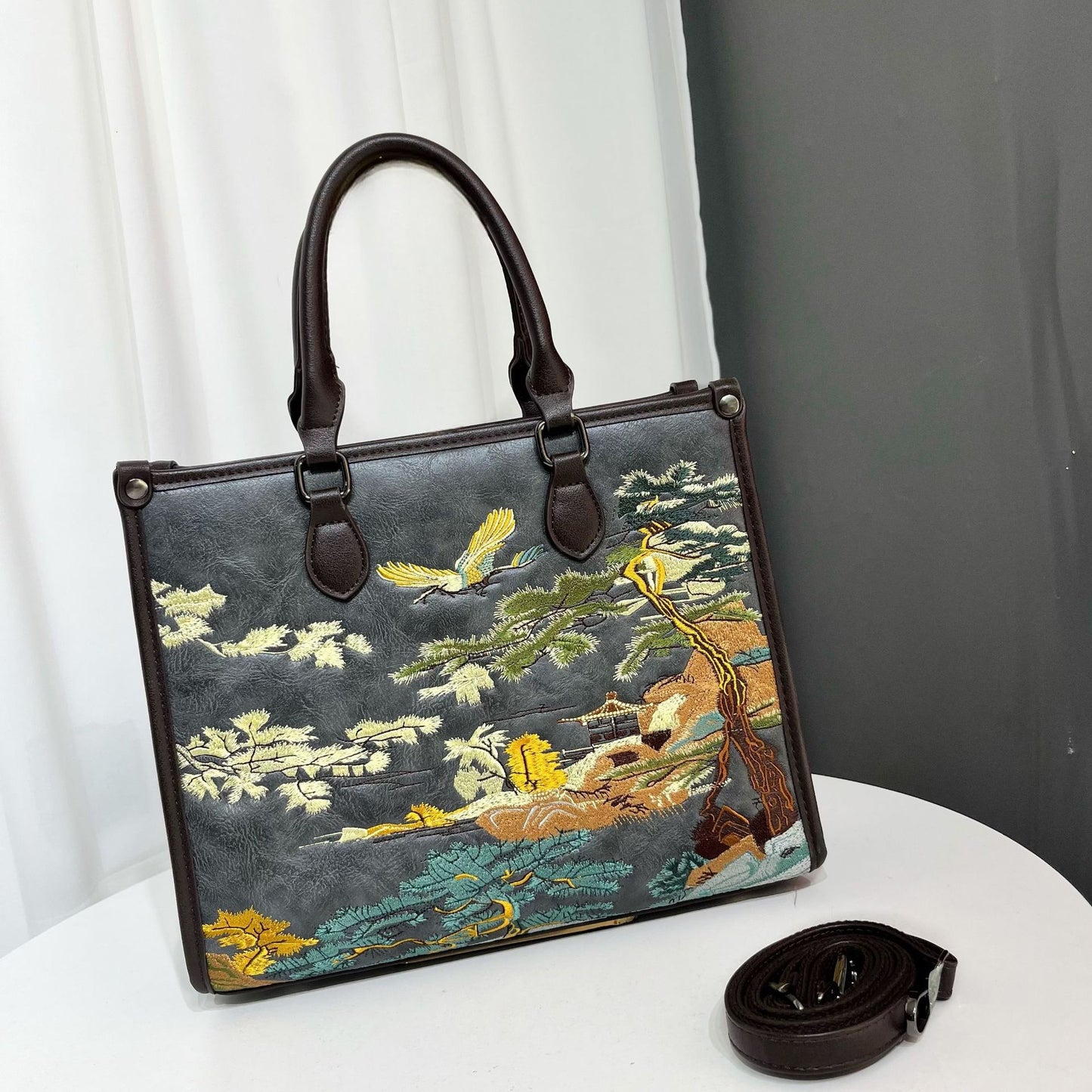 Embroidery Landscape Bridal Wedding Leisure Commute Tote Bags