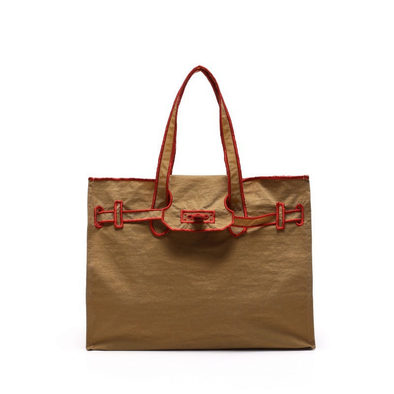 Embroidered Bow Ribbon Shopping Nylon Portable Tote Bag