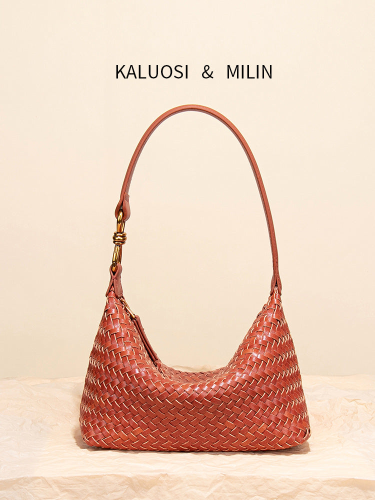 Women's Early Autumn Hand-woven Soft Leather Lunch Box Dumpling Light Underarm Bag