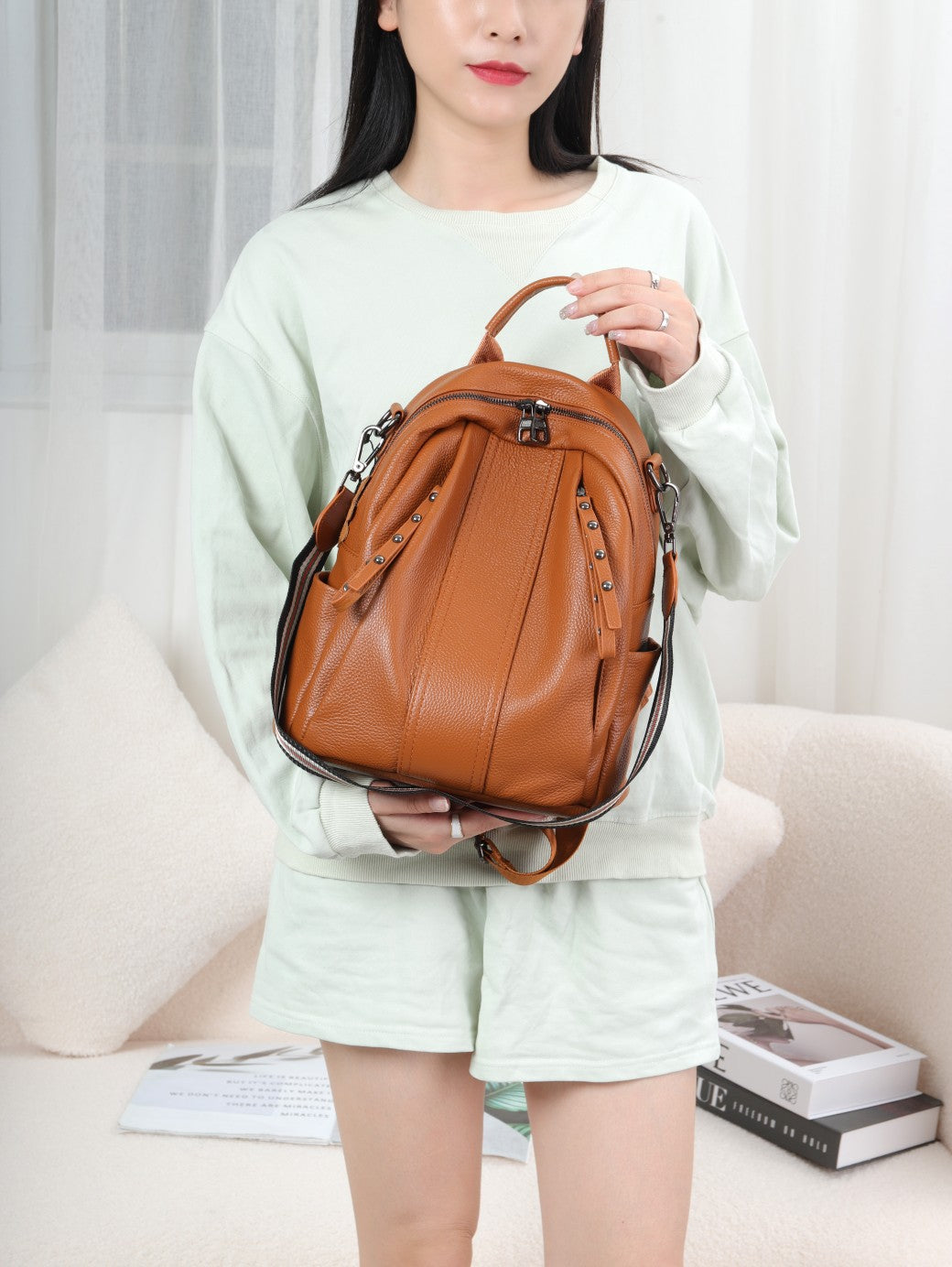Women's Leather Korean Fashionable First Layer Cowhide Large Capacity Women's Backpack