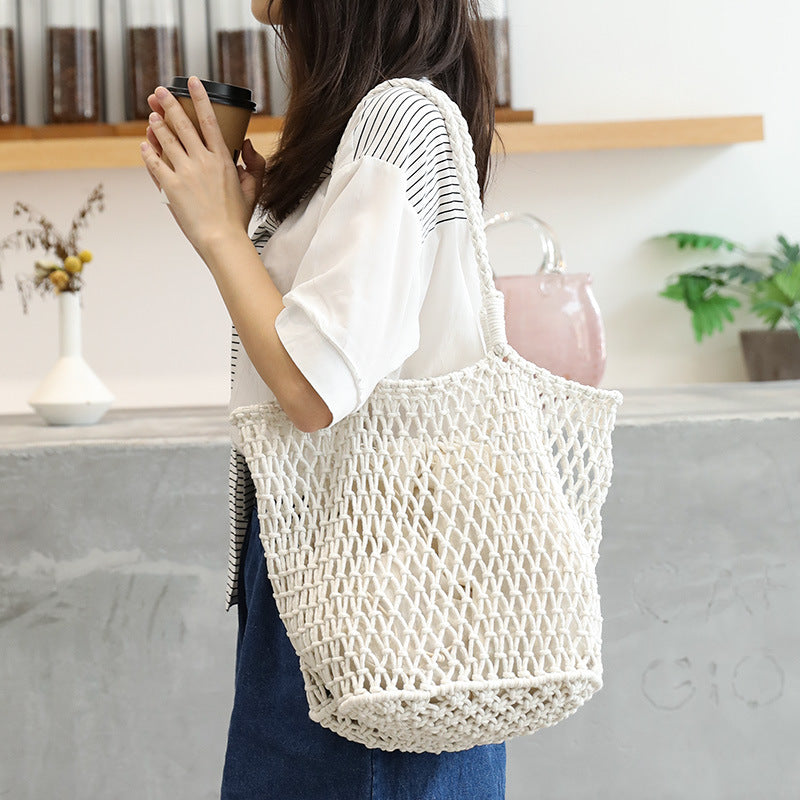 Women's Korean Style Leisure Artistic Fashion Canvas Cotton Bucket Bags