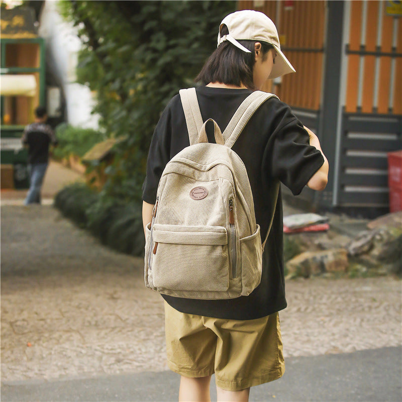 Men's College Fashion Corduroy Large Capacity Leisure Backpack
