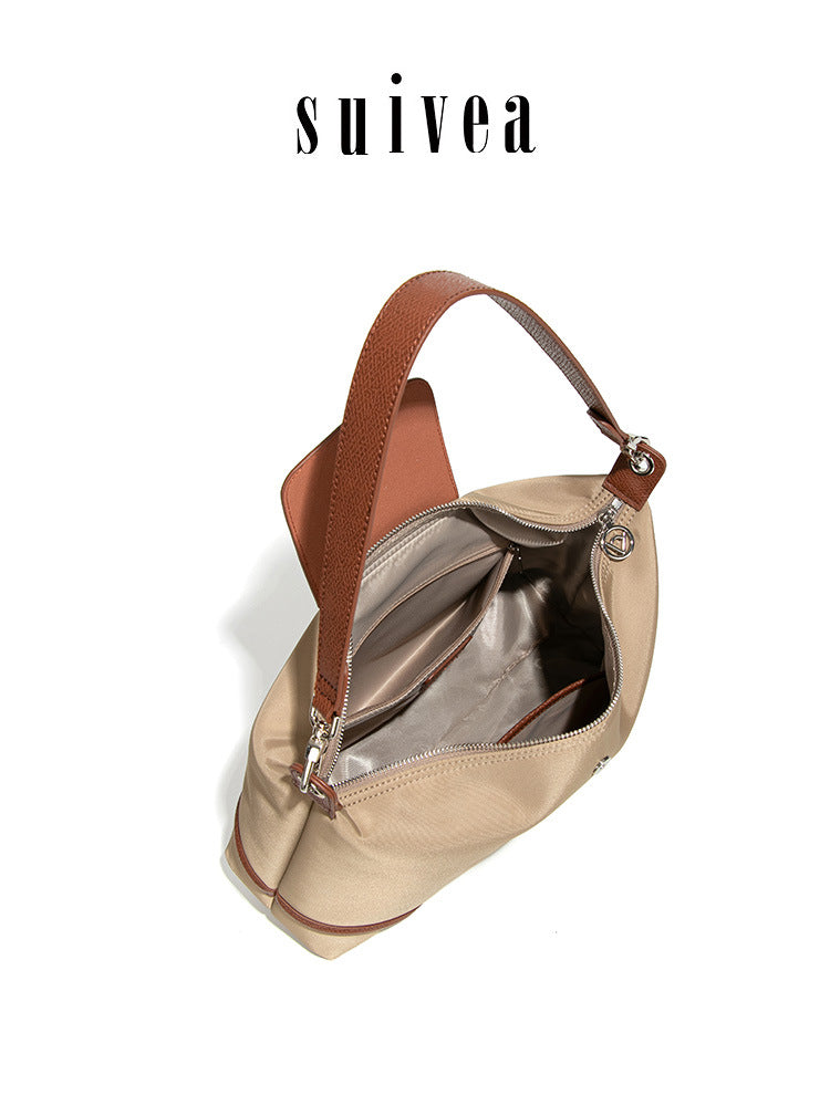Idle Style One Underarm Nylon Leather Patchwork Flip Dumpling Tote Bag