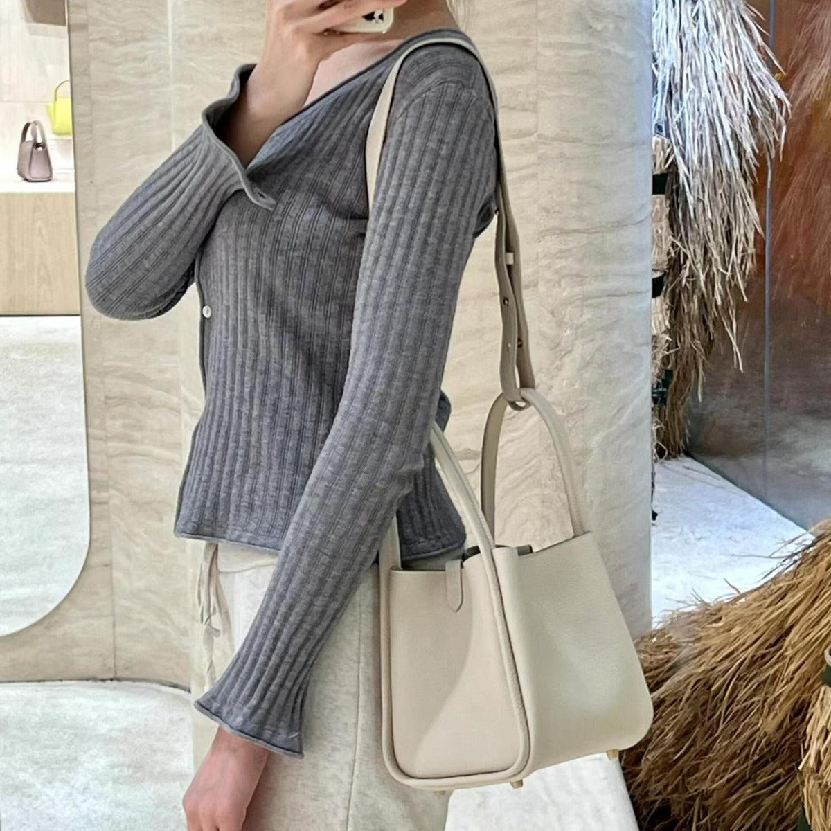 Mountain Medium Vegetable Basket Version First Layer Cowhide Large Bucket Bag