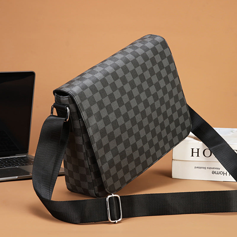 Men's Checkered Flap Horizontal Business Large Capacity Backpacks
