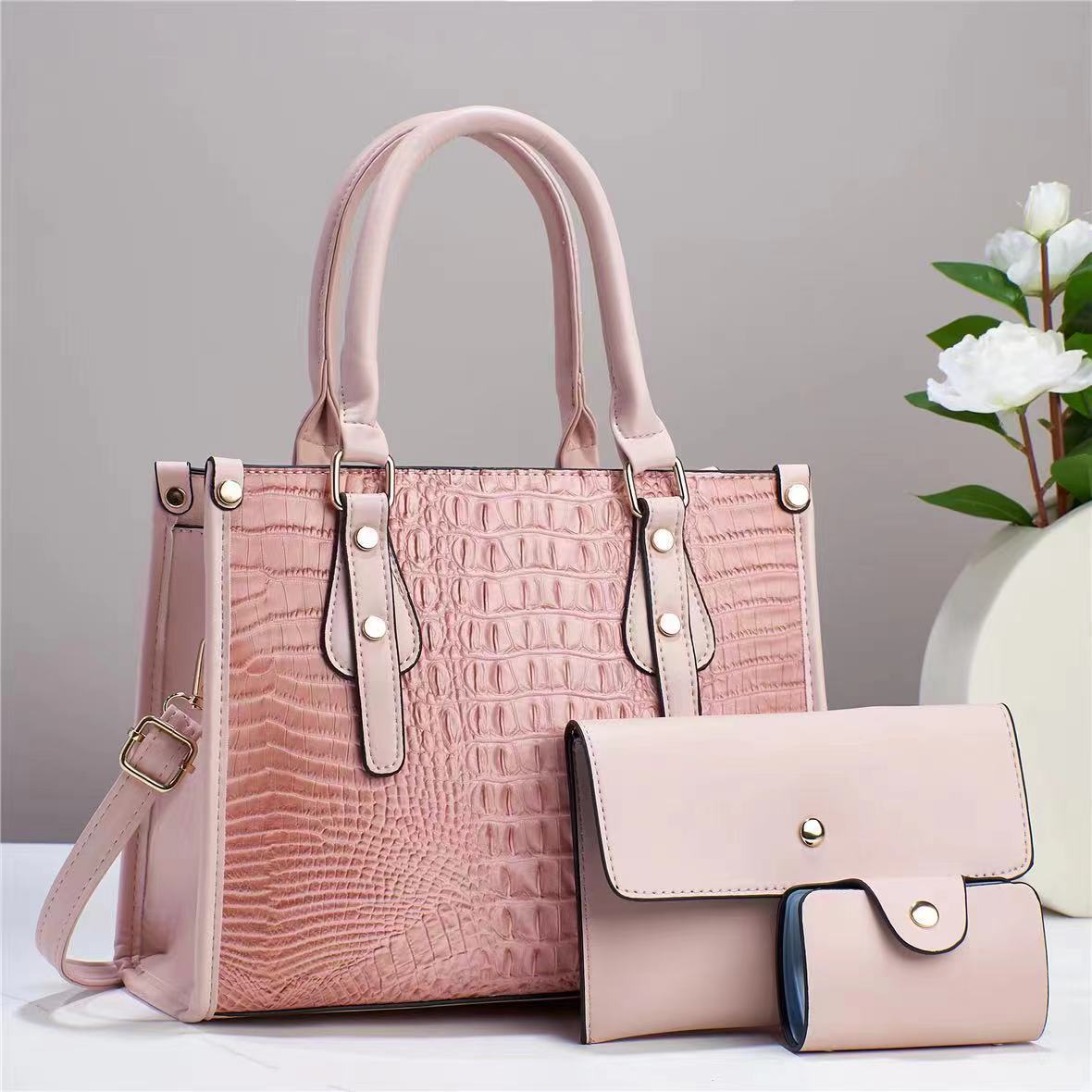 Women's Embossed Three-piece Fashion Portable Large Capacity Bags
