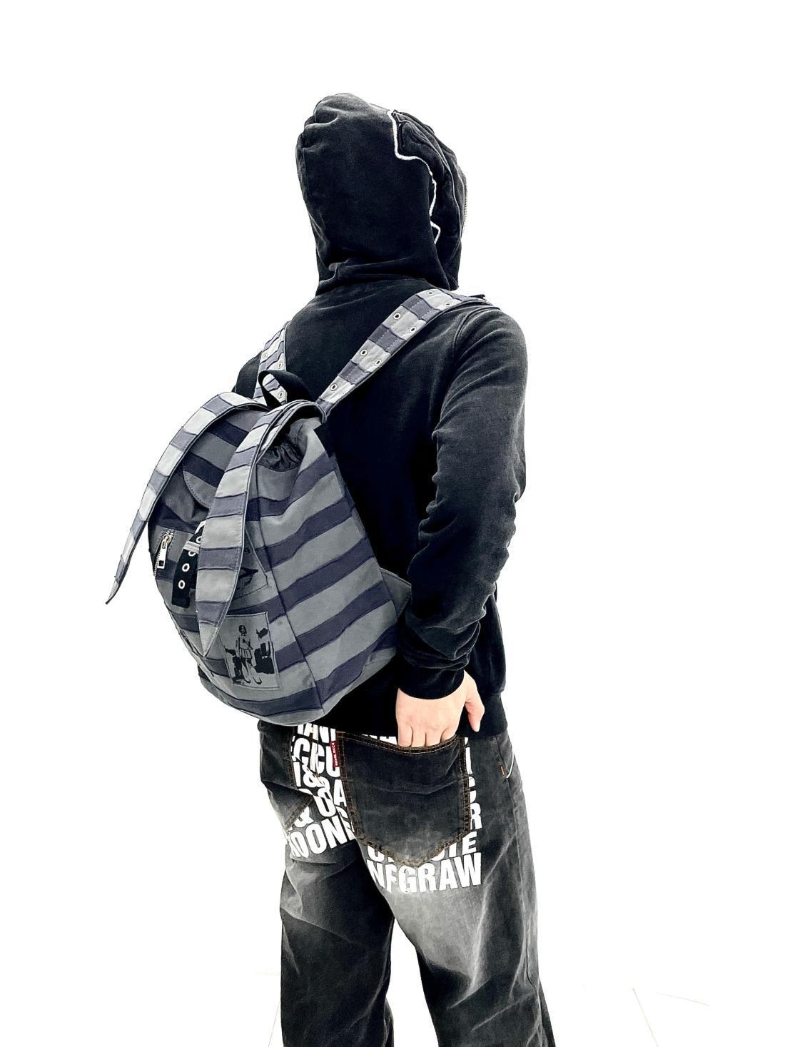 Striped Stitching Rabbit Ears Punk Rock Subculture Patch Women's Backpack
