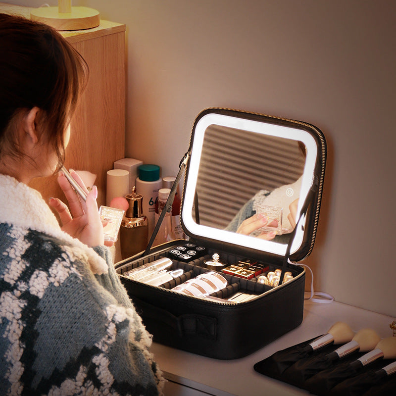 Removable Partition With Light Mirror Storage Makeup Bag
