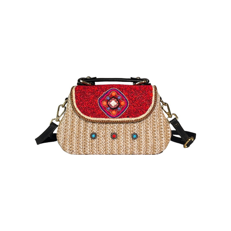 Bohemian Style Bead Rattan Lightweight Portable Women's Handbag