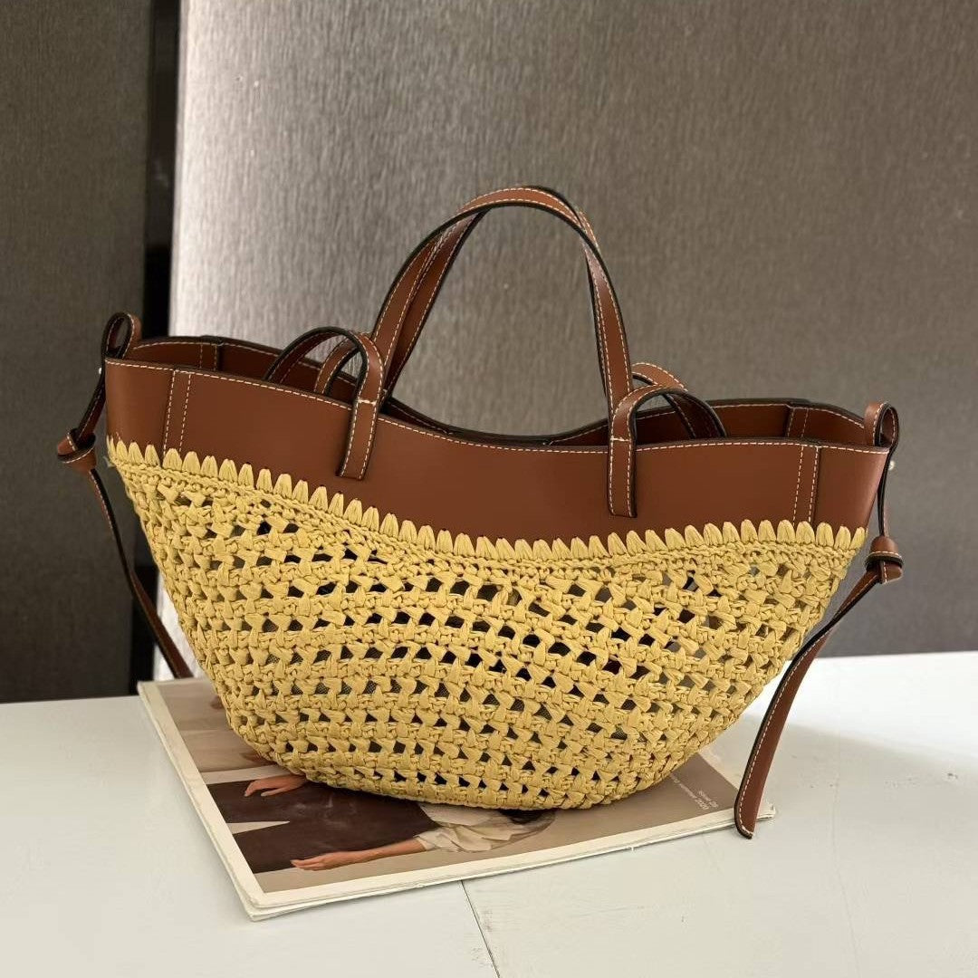 Design Straw Female Stitching Woven Summer Seaside Holiday Women's Shoulder Bag