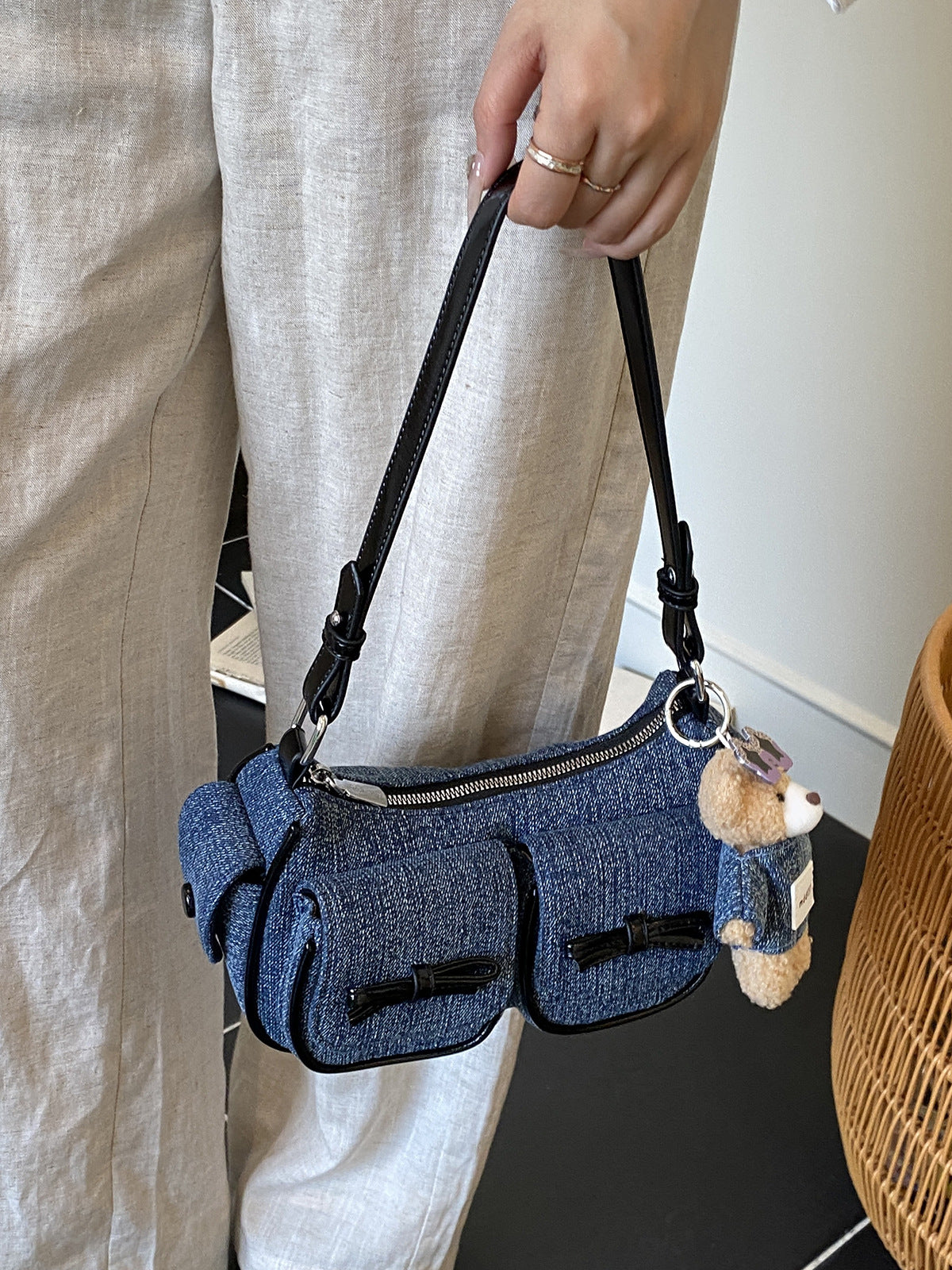 Women's Super Popular Niche Denim For Fashion Color Contrast Carrying Bags