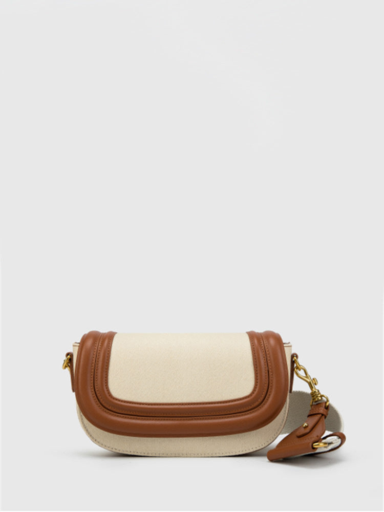 Women's Saddle Fashion Broadband Contrast Color Canvas Women's Messenger Bag