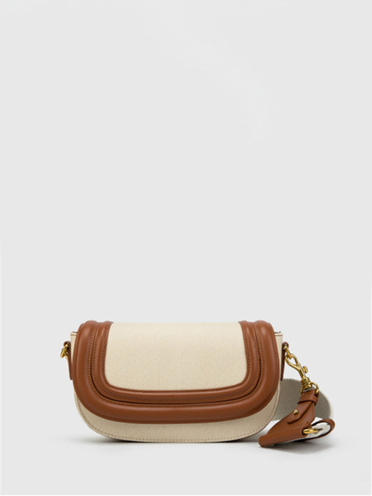 Women's Saddle Fashion Broadband Contrast Color Canvas Women's Messenger Bag