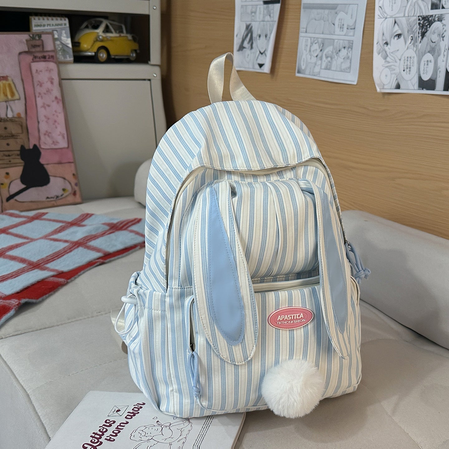 Cute Rabbit Sweet Stripes Junior Lightweight Large Leisure Backpack