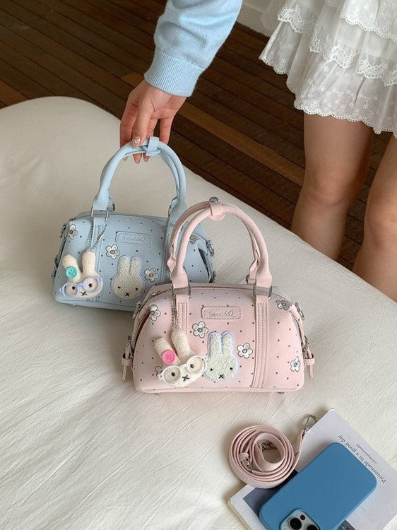 Women's Korean Style Flower Embroidered Miffy Rabbit Design Cute Polka Bags
