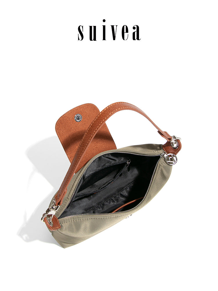 Women's Color Contrast Patchwork Nylon Flip Dumpling Lunch Underarm Bag
