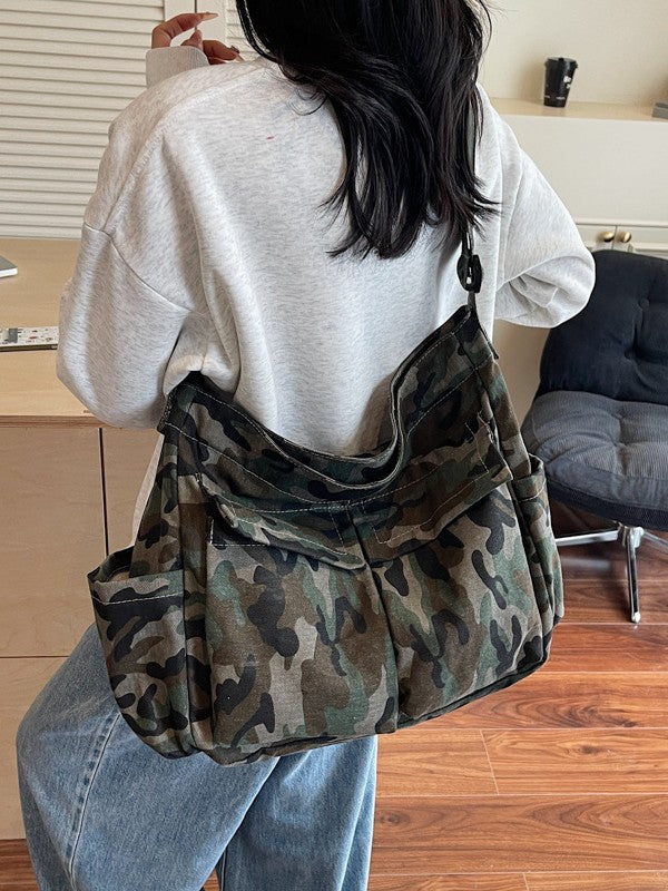 Style Washed Old Large Capacity Canvas Simple Camouflage For Men's Messenger Bag