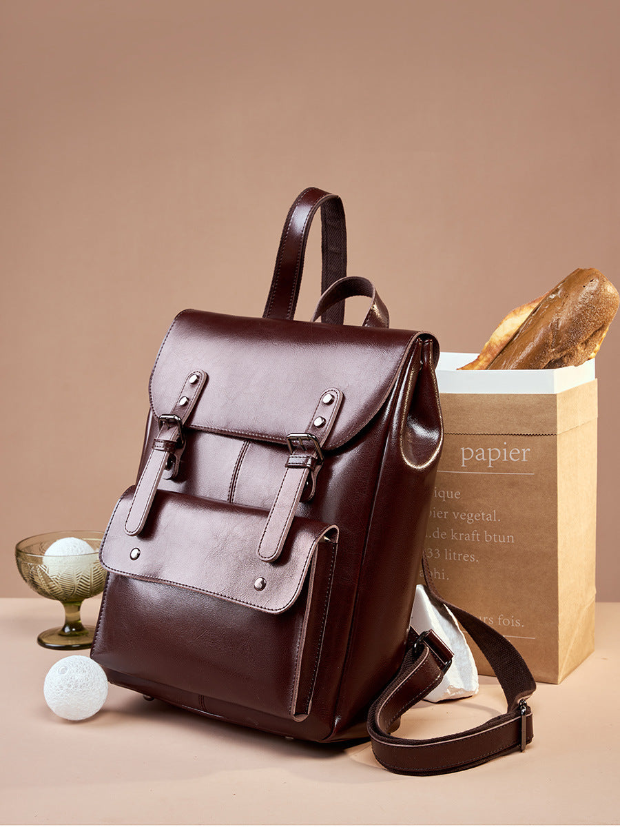 Women's Leather Cowhide Computer College Style Large Capacity Women's Backpack