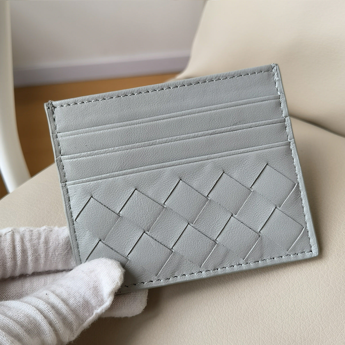 Authentic Leather Weave Wide Plaid Mini Clamp Exquisite Card Pack Card Sleeve