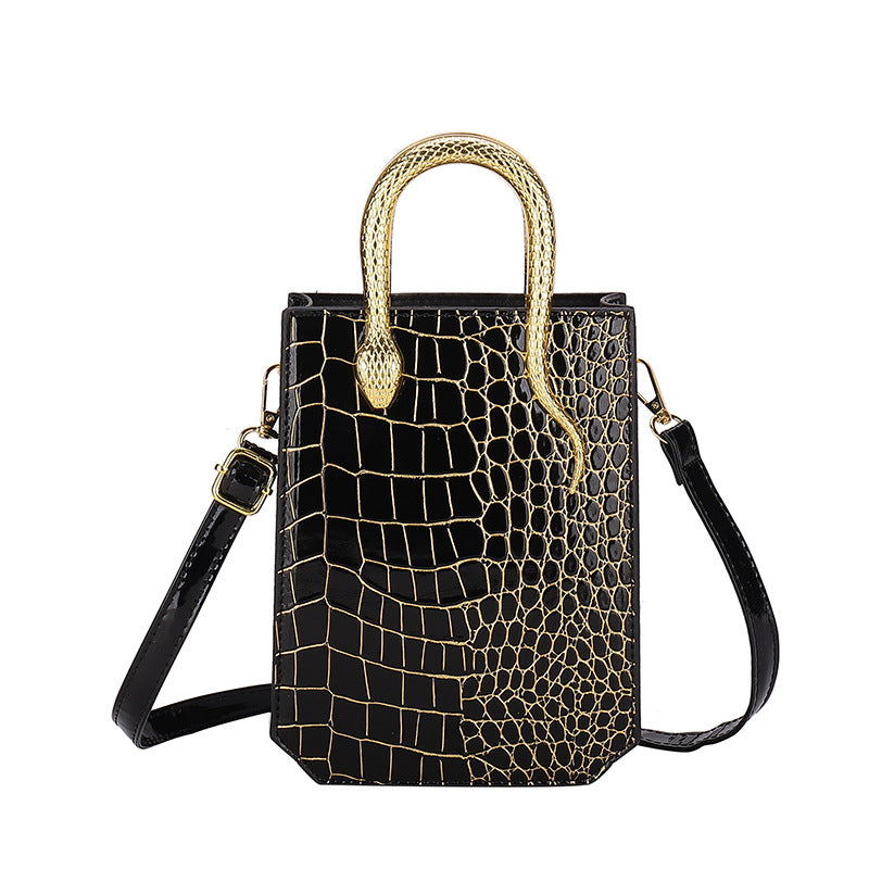 Women's Crocodile Pattern Gold Snake Portable Retro Women's Shoulder Bag