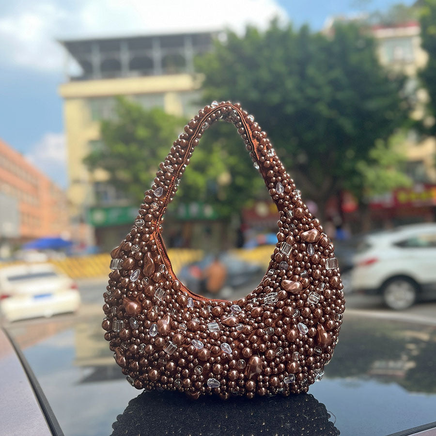 Retro Textured Crystal String Beads Woven Fashion Minority Design Bags