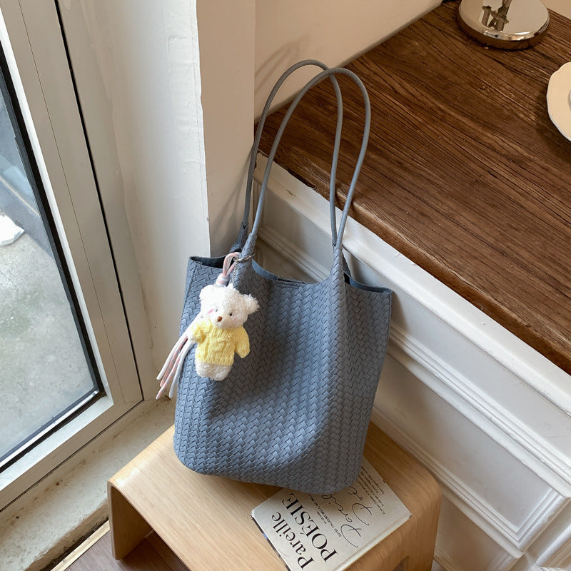 Women's Retro Mori Style Woven Fashion High Sense Large Tote Bag
