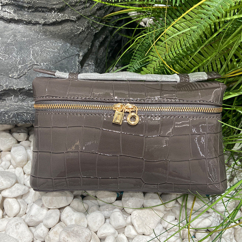 Women's Stone Pattern Lunch Box Genuine Leather Women's Messenger Bag