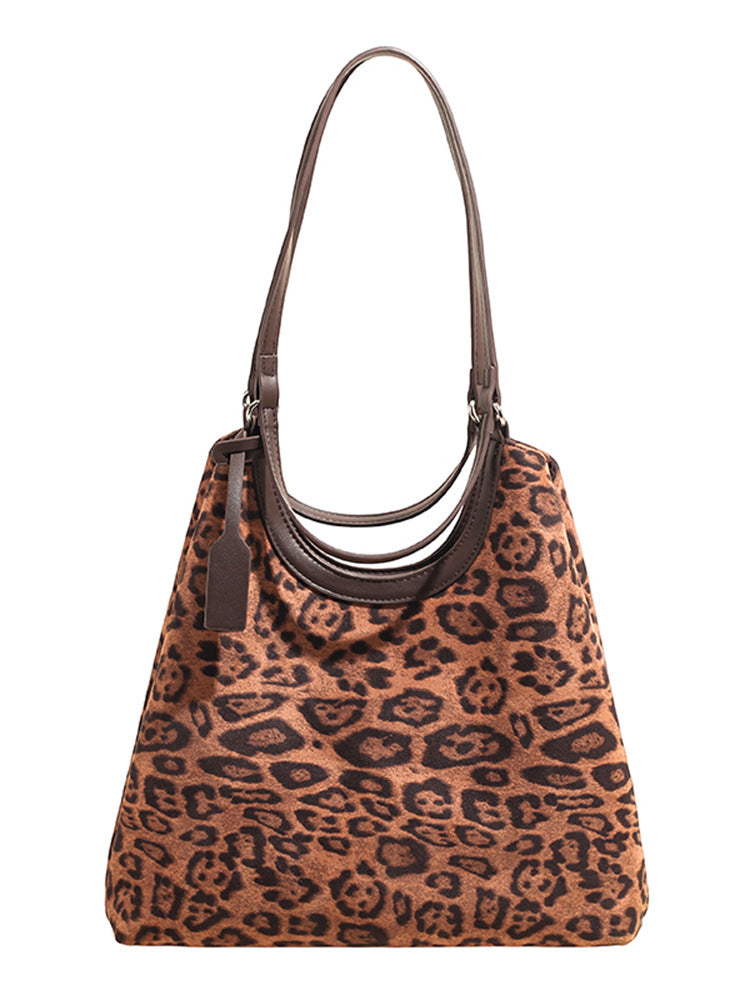 Women's Large Capacity Frosted Leopard Print Trend Retro Shoulder Bags