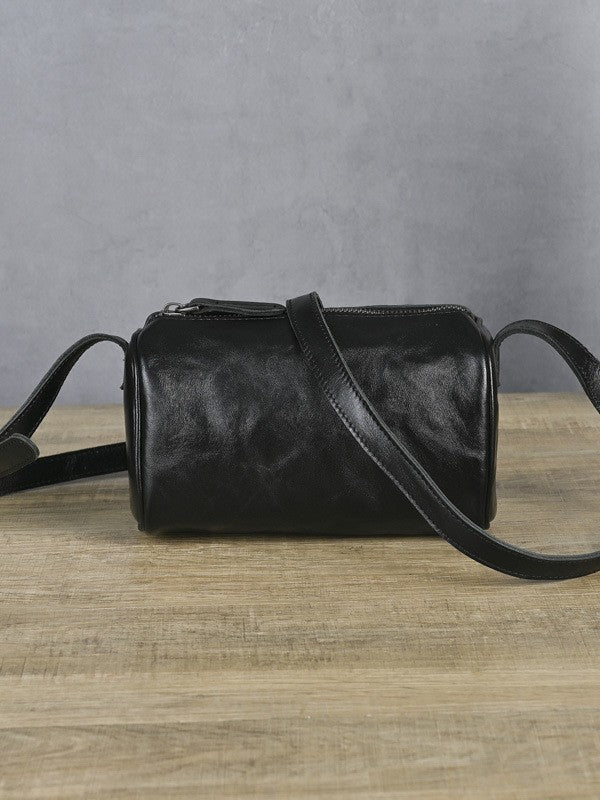 Women's & Men's First Layer Vegetable Tanning Leather Cylinder Bags