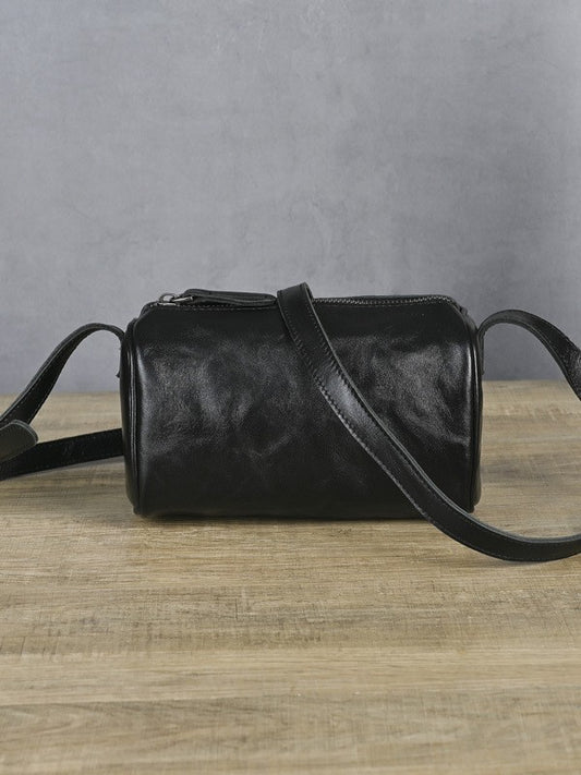 Women's & Men's First Layer Vegetable Tanning Leather Cylinder Bags