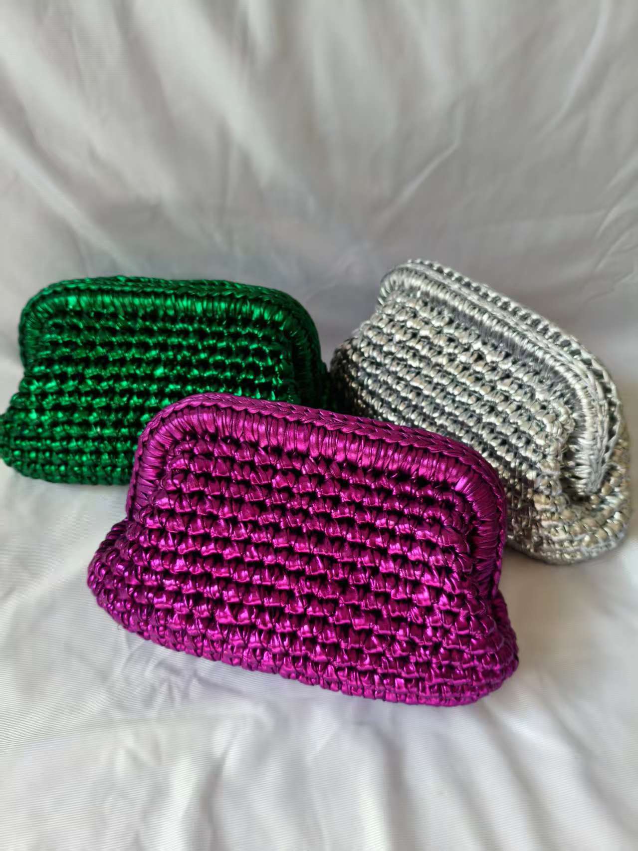 Crochet Clip Hand-held Gold Sier Woven Bags
