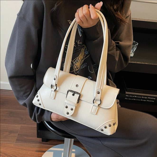 Women's High-grade Trendy Fashion Joker Rivet Motorcycle Retro Affordable Luxury Underarm Bag
