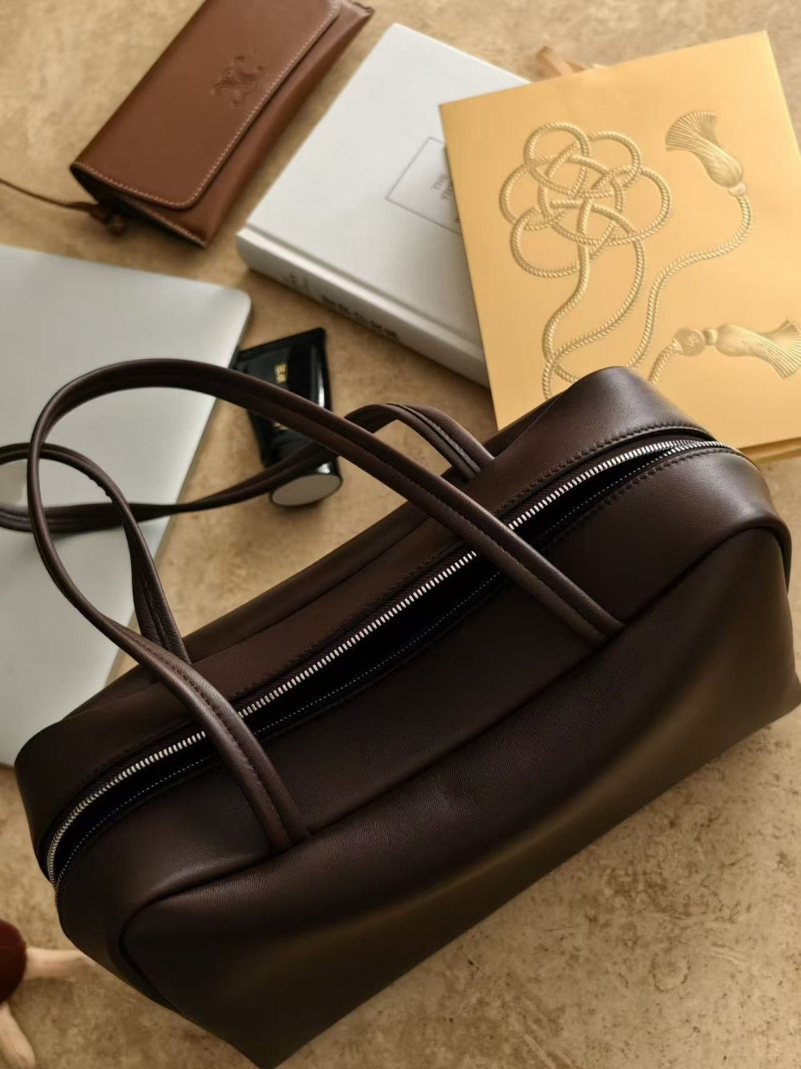 Bowling Cowhide Boston Large Capacity Underarm Women's Handbag