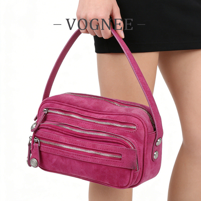 Women's Genuine Leather Design Zipper Fashion Portable Small Square Bags