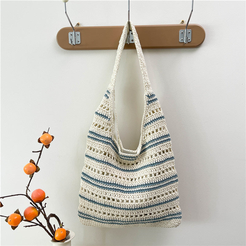 Women's Large Capacity Commuter Woven Summer Retro Hollow Knitted Loose Tote Bag