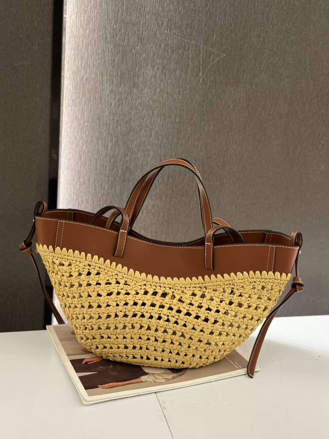 Design Straw Female Stitching Woven Summer Seaside Holiday Women's Shoulder Bag