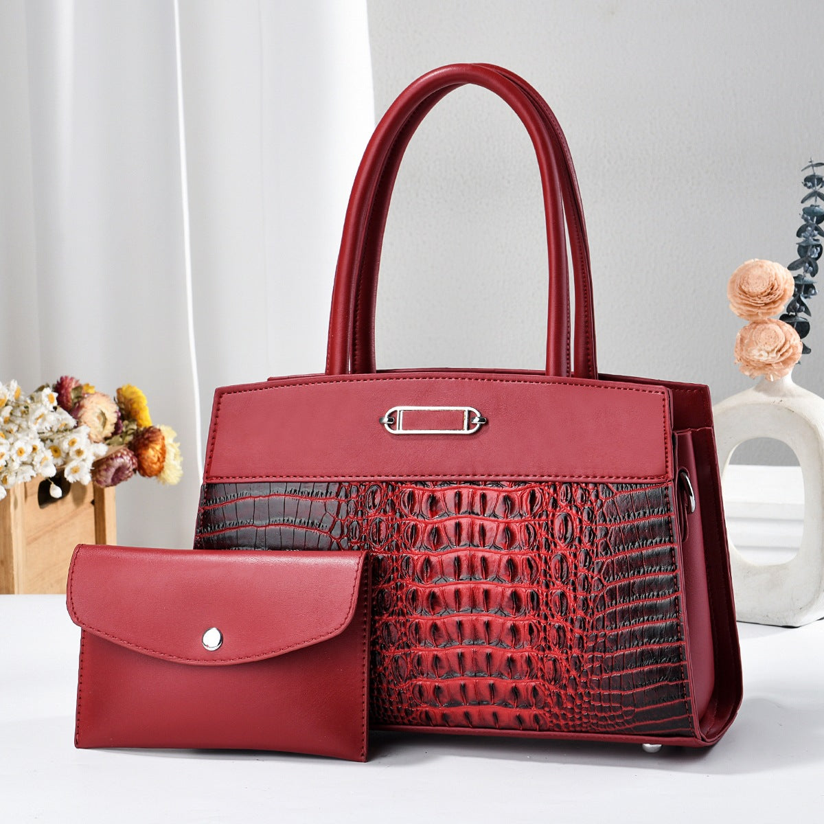 Crocodile Pattern Stitching Fashion Good-looking Large Handbags