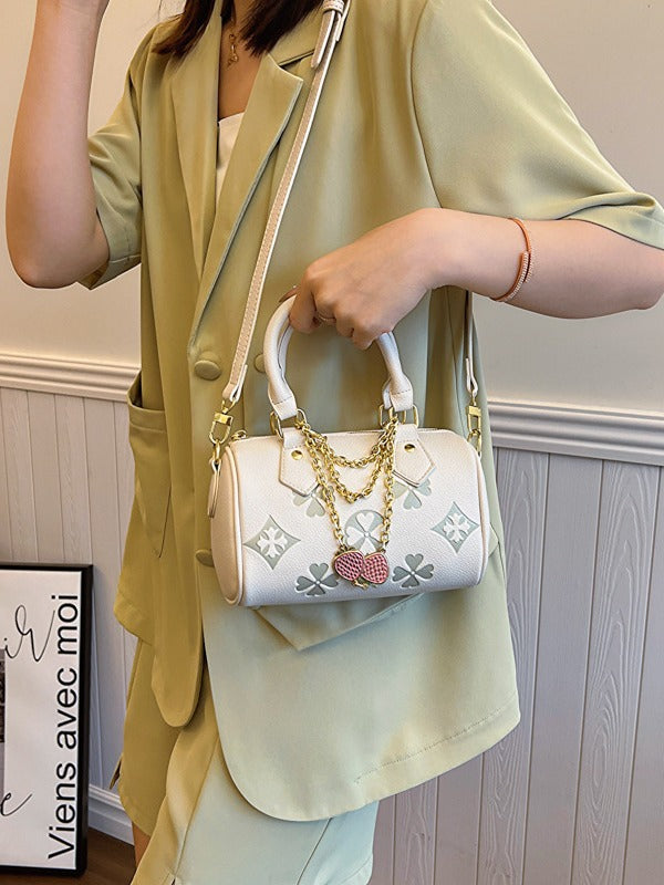 Boston Pillow Clover Embossed Strawberry Diamond Pendant Women's Messenger Bag