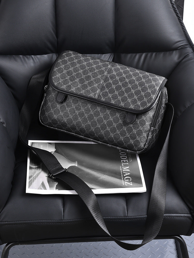 Men's Check Pattern Unisex Multifunctional Soft Leather Bags