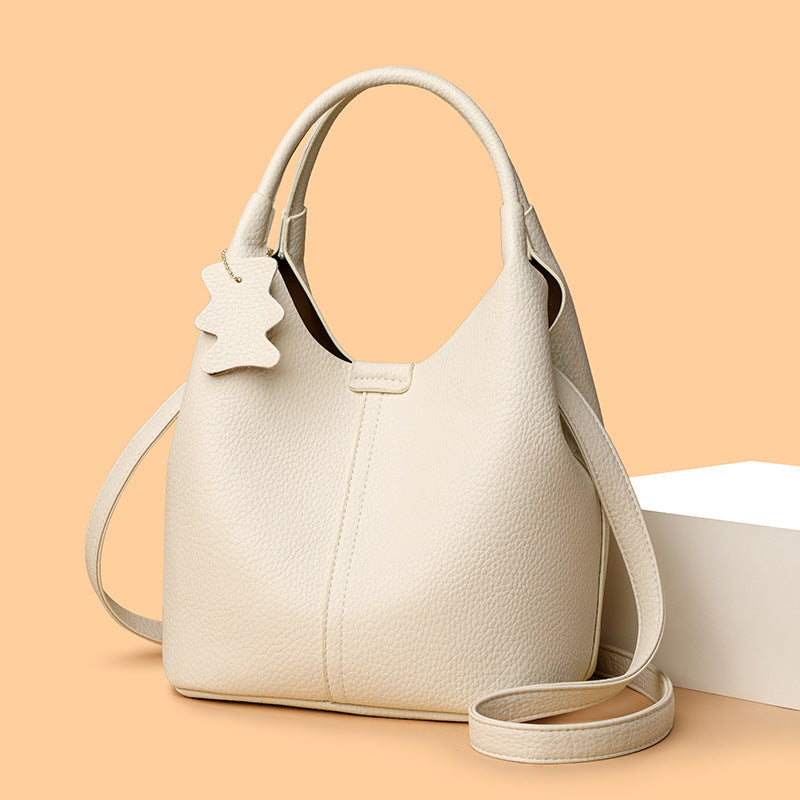 Women's Hand High-grade Genuine Leather Vegetable Basket Double Front Textured Get Women's Handbag