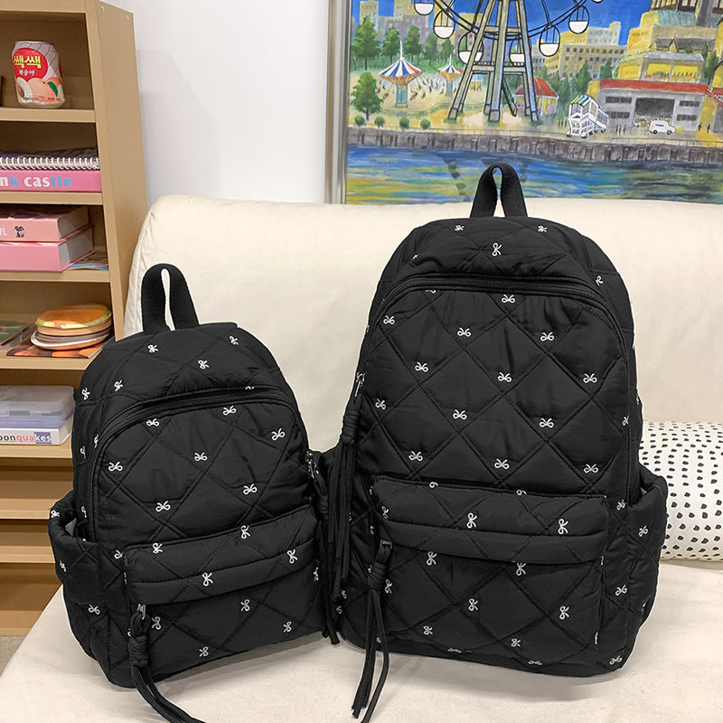 Female College Korean Style Cute Bowknot Embroidered Backpacks