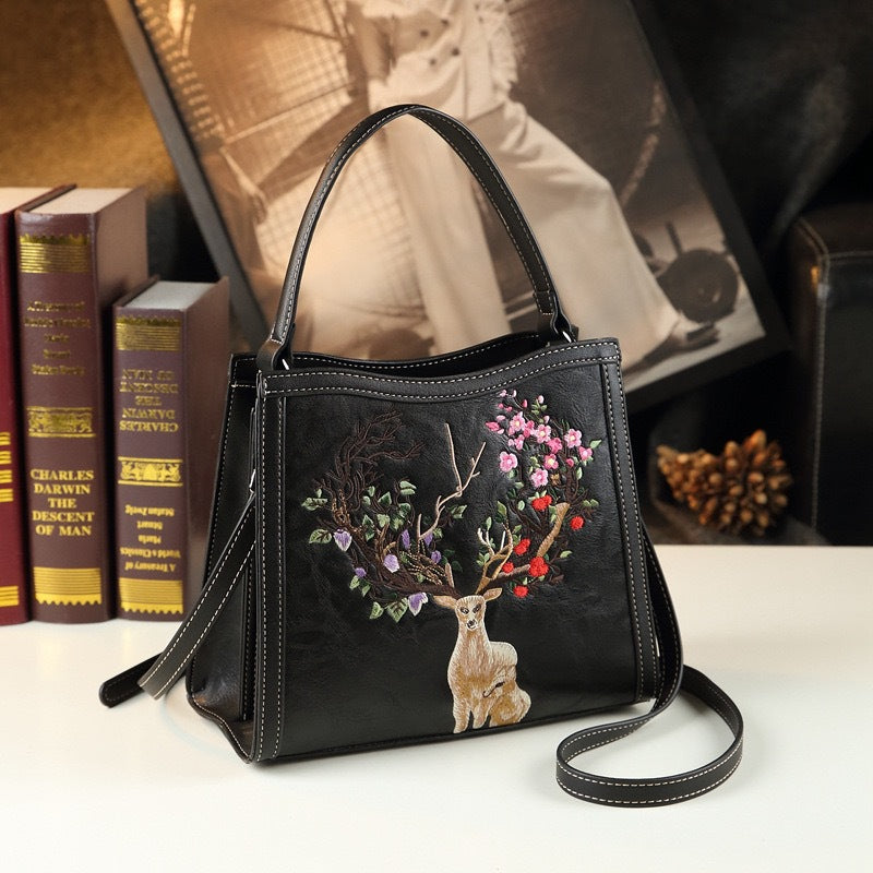 Chinese Style Embroidery Sika Deer Design Women's Handbag