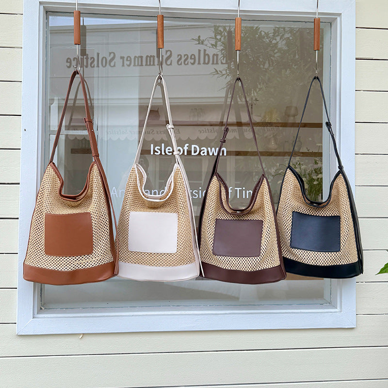 Women's Spring Sea Edge Vacation Straw Korean Fashion Simple Woven Large Women's Shoulder Bag