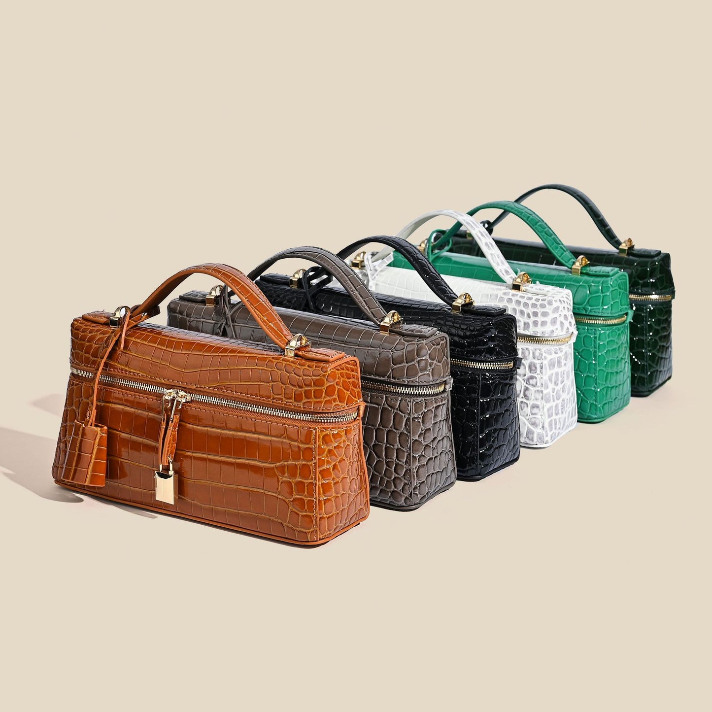 Women's Genuine Leather First Layer Cowhide Crocodile Pattern Lunch Box Fashion Shoulder Bags