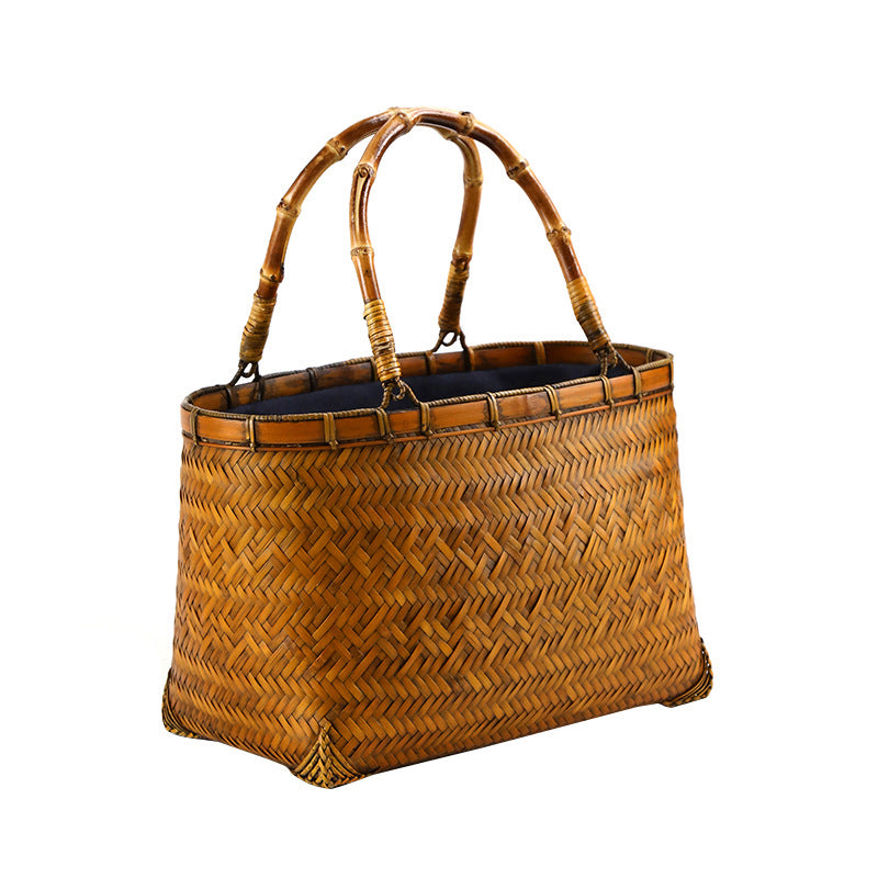 Knitted Purely Handmade Storage Basket With Handles For Tea Women's Handbag